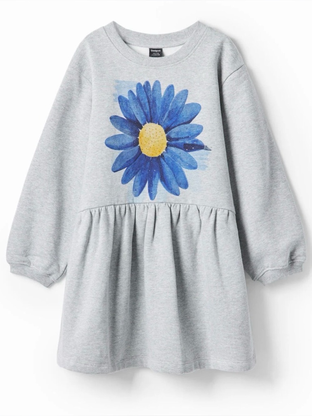 EUC! Desigual Gray Dress with Blue Flower and Yellow Center, sz 9-10 - Picture 2 of 7